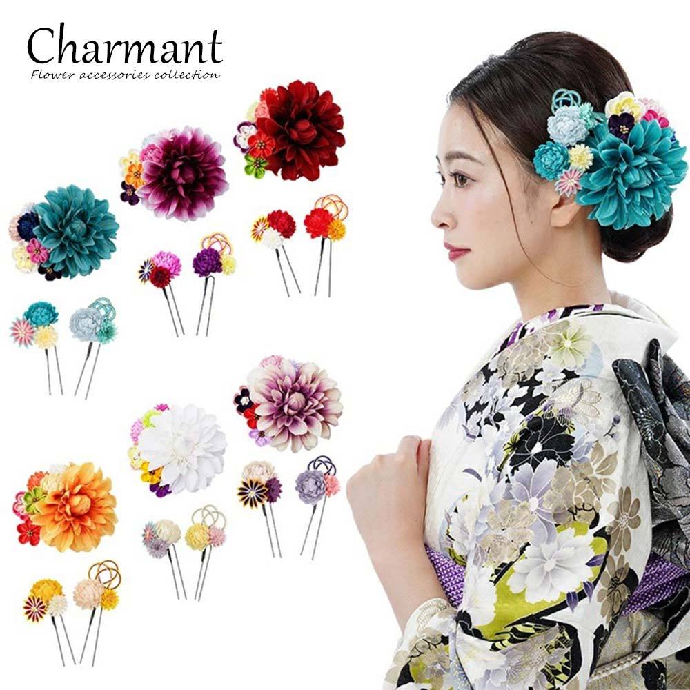 シャルマン 髪飾り 花 コーム Uピン 日本製 ヘアアクセサリー [500-031