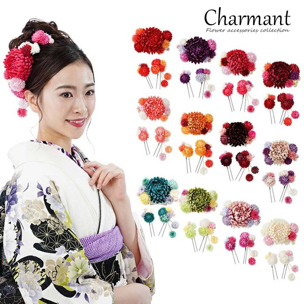 シャルマン 髪飾り 花 コーム Uピン 日本製 ヘアアクセサリー [500-032