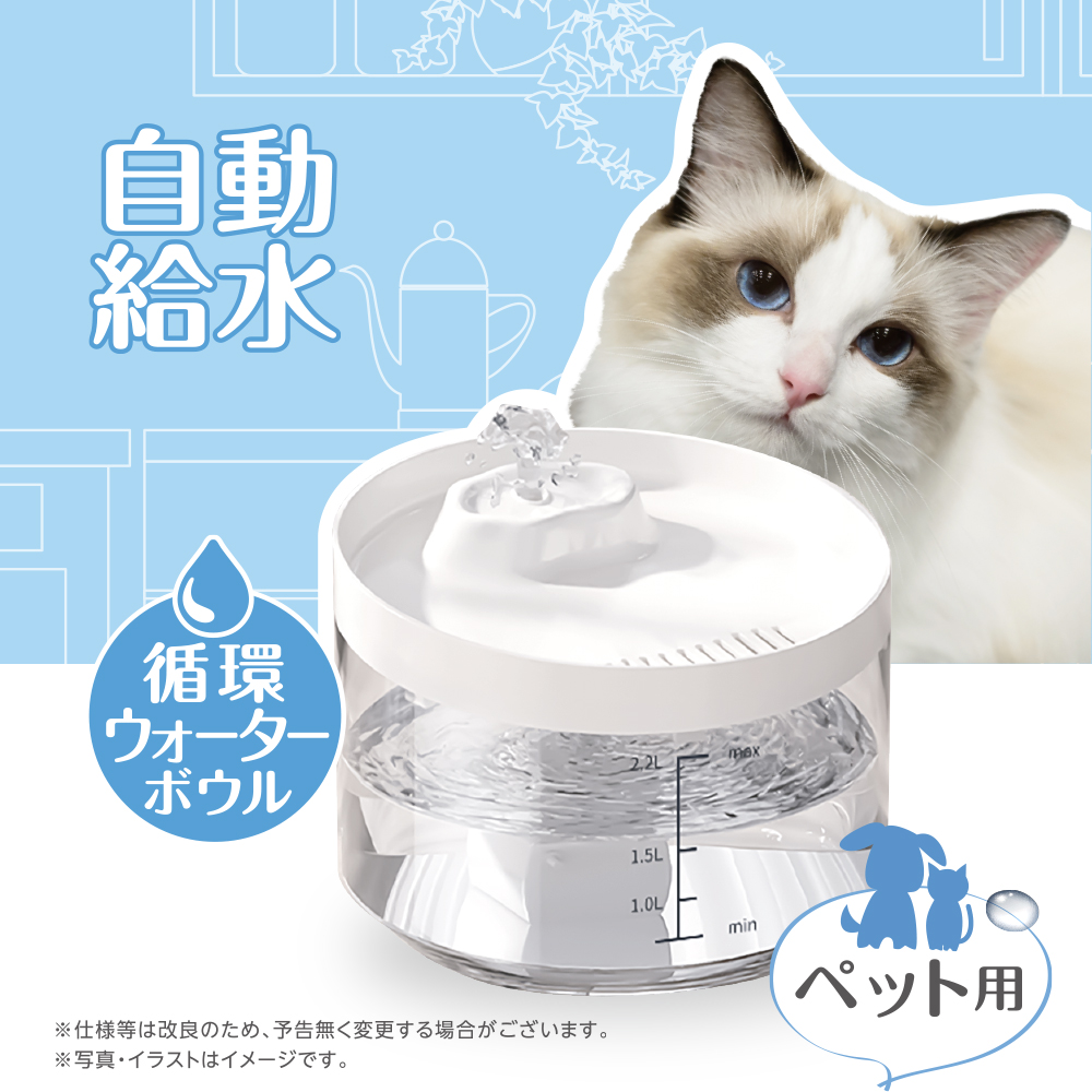 5％OFF 交換フィルターあり ペット自動給水 循環ウォーターボウル 犬 猫 ペット給水器 透明タンク 猫自動給水器 循環式給水器大容量 活性炭