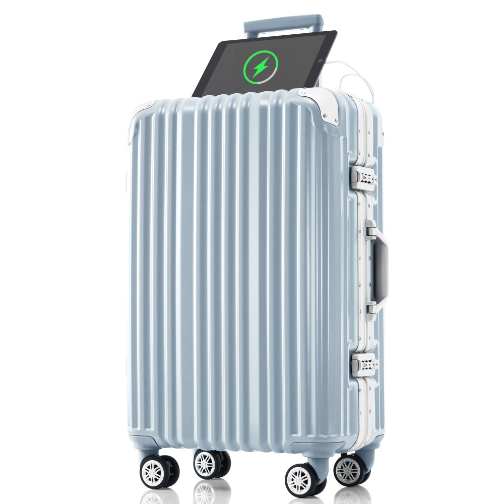スーツケースイズ アルミ ストッパー付き USBポート カップホルダー キャリーケース キャリーバッグ アルミフレーム 7日~14日 大容量 超軽量 軽い｜kirara-21｜02