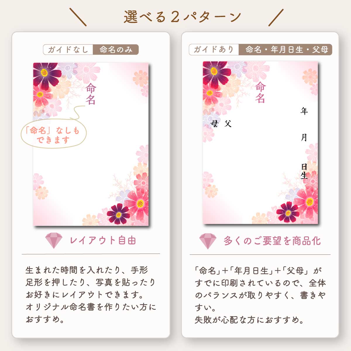 新デザイン追加// 命名書 オーダー おしゃれ 用紙のみ 台紙のみ 選べる