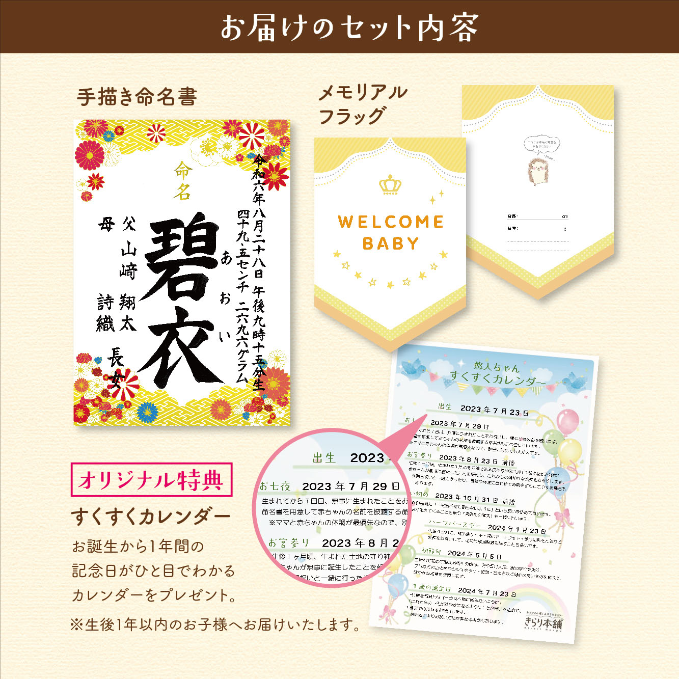命名書お七夜とはこれからの健やかな成長を願って行うお祝い。赤ちゃんにとってははじめてのお祝い行事となりとなります。