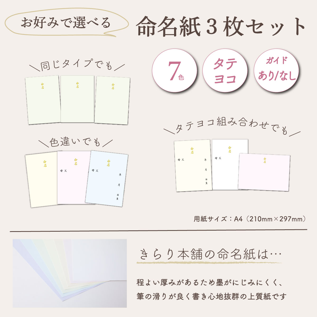 命名書お七夜とは赤ちゃんが生まれてから7日めの夜に行うお祝いで命名式を同時に行うことが一般的です。