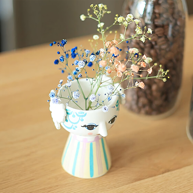 Bjorn Wiinblad ビヨン・ヴィンブラッド Eva エヴァ フラワーベース 18.5cm ブルー 置き物 置物 花瓶 花器 ベース 北欧雑貨