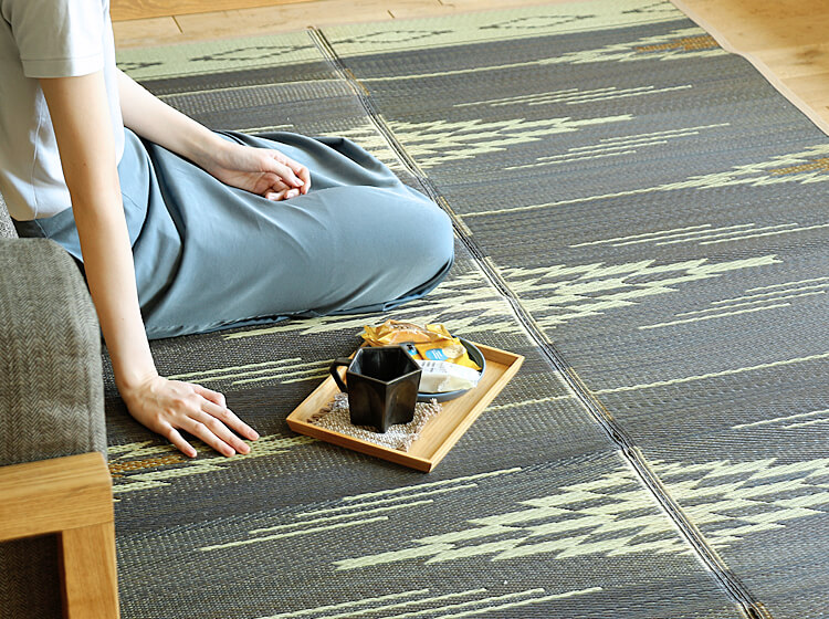 ラグマット BasShu IGUSA RUG NAVY×NATURAL 夏用 い草 バッシュ 140