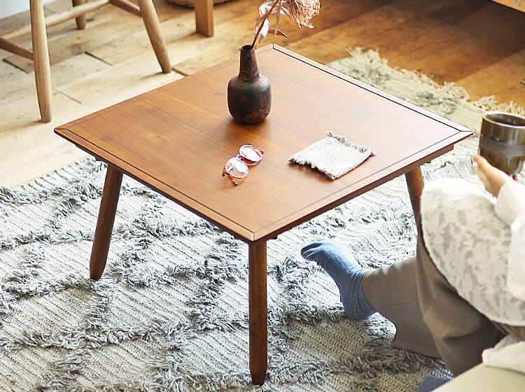 日本製　ナチュラル木製正方形こたつテーブル こたつ テーブル 正方形 日本製 楢天然木国産折れ脚こたつ ローリエ 80