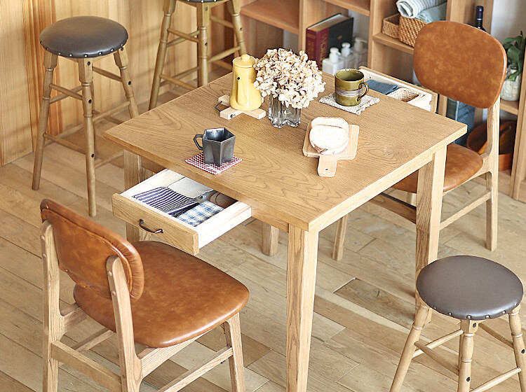 引出し付きカフェテーブル Fudge（ファッジ） ダイニングテーブル 食卓