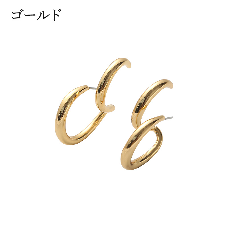 ダブルサークル ピアス イヤカフ風  フープ ループ  イヤーカフ シンプル ツートン |  | 02