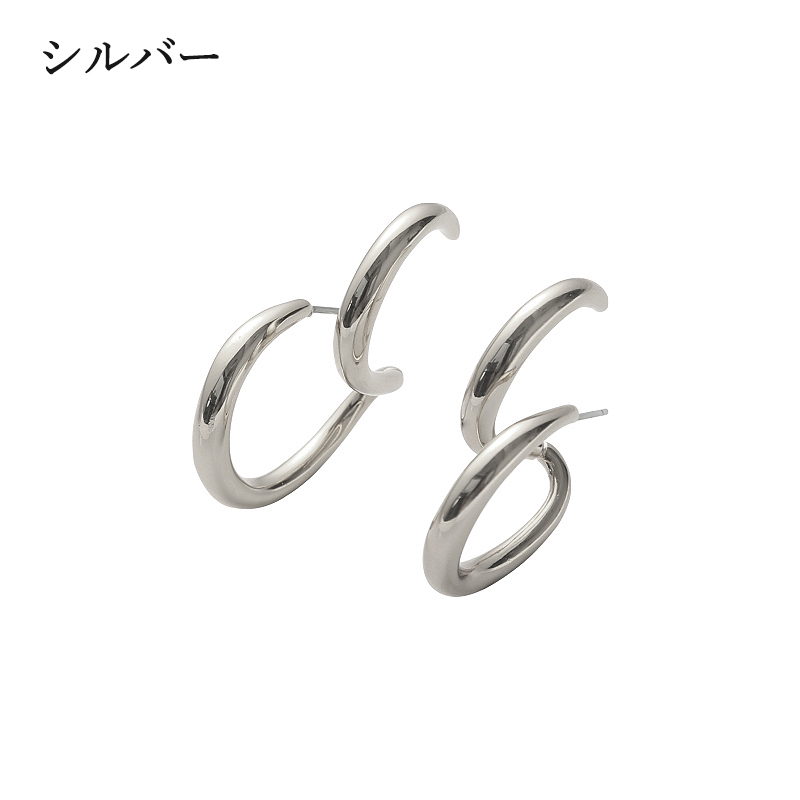 ダブルサークル ピアス イヤカフ風  フープ ループ  イヤーカフ シンプル ツートン |  | 03