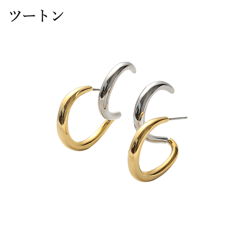 ダブルサークル ピアス イヤカフ風  フープ ループ  イヤーカフ シンプル ツートン |  | 01