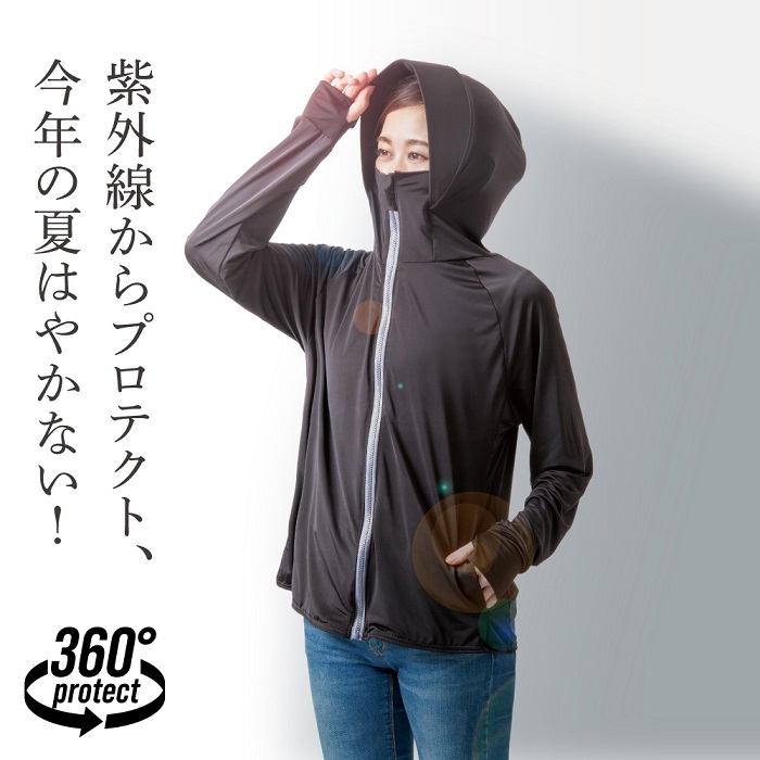 UVプロテクト パーカー シャイン uvカット 涼しい 甲まですっぽり フード付き レディース M/L 夏用 薄手 ロング 長袖 ひんやり 冷感  水陸両用 紫外線 暑さ対策