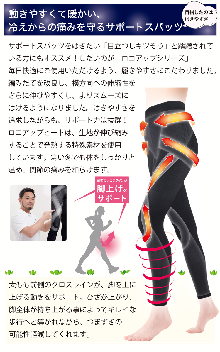 スパッツ らくらくテーピングスパッツ ロコアップヒート10分丈2枚組 膝