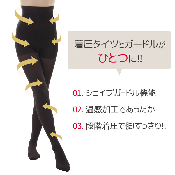 着圧タイツ 福袋2枚セット ガードル機能付き着圧タイツ 補整ガードル
