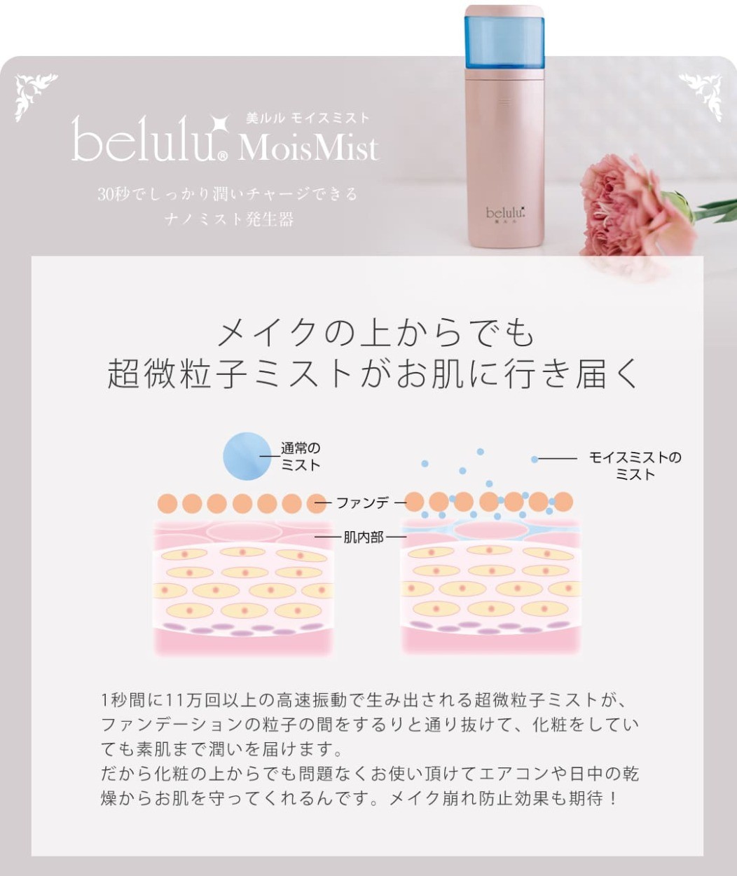 美ルル belulu MoisMist モイスミスト 美顔器 ハンディミスト 乾燥 保湿 スキンケア 肌 ナノ nano