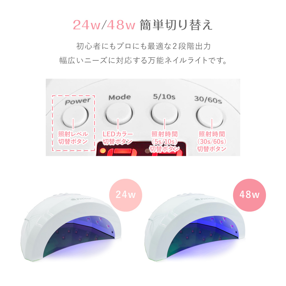 ジェルネイル UV LED 兼用 ライト 48W オートセンサー チップ型 ハイパワー Petitor ホームエステ 美容家電 いい買物の日 新生活 母の日 キレイ満足度 おうちエステ 巣ごもり 巣ごもり家電