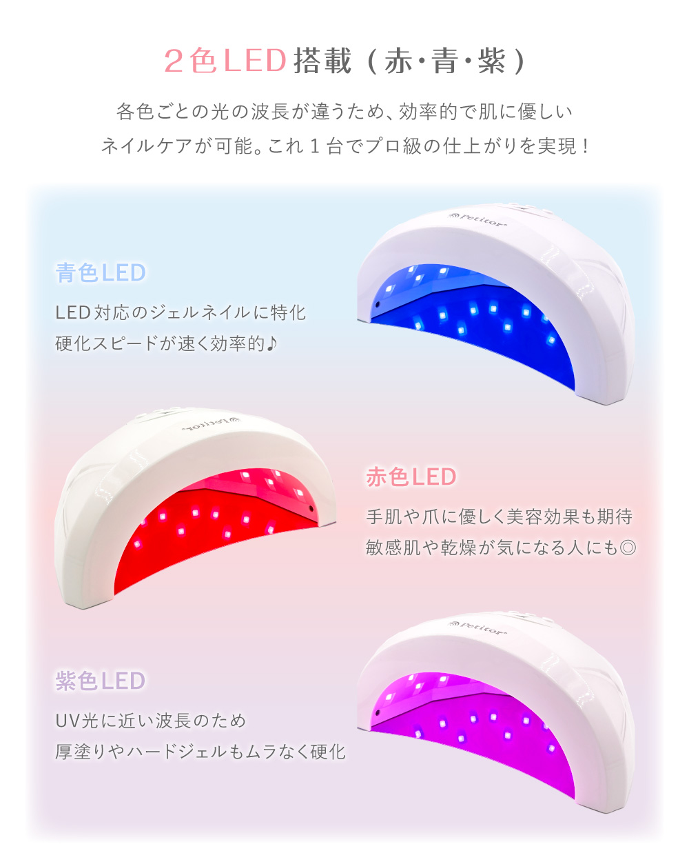 ジェルネイル UV LED 兼用 ライト 48W オートセンサー チップ型 ハイパワー Petitor ホームエステ 美容家電 いい買物の日 新生活 母の日 キレイ満足度 おうちエステ 巣ごもり 巣ごもり家電