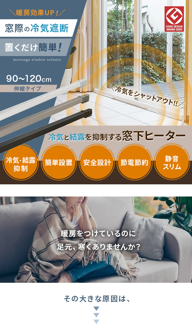 Morinaga窓用結露抑制ヒーター/ホワイト 幅900～1200mm伸縮タイプ 電気 