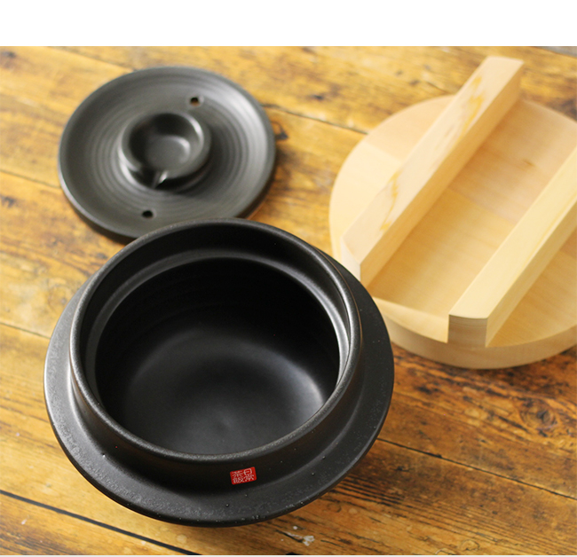 日常茶飯器 羽釜 ごはん鍋 3合 内蓋付(萬古焼 万古焼 ご飯鍋 日本製