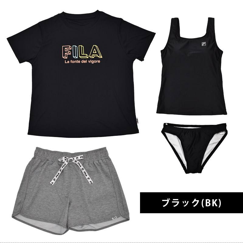 FILA ストライプ Tシャツ ショートパンツ セット　M FILA 送料無料 レディース 水着 セット フィラ 4点セット