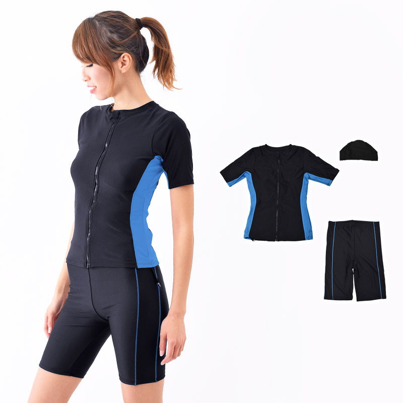 フィットネス水着 レディース 半袖 セパレート セット キャップ