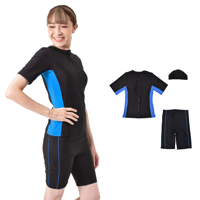 フィットネス水着 レディース 半袖 セパレート セット キャップ