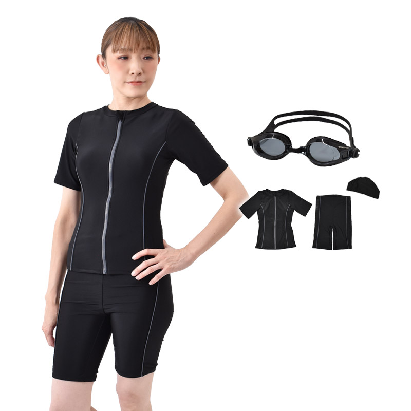フィットネス水着 レディース 半袖 セパレート セット キャップ