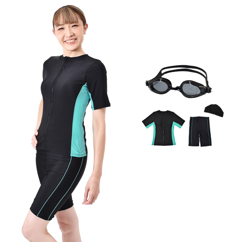 フィットネス水着 レディース 半袖 セパレート セット キャップ