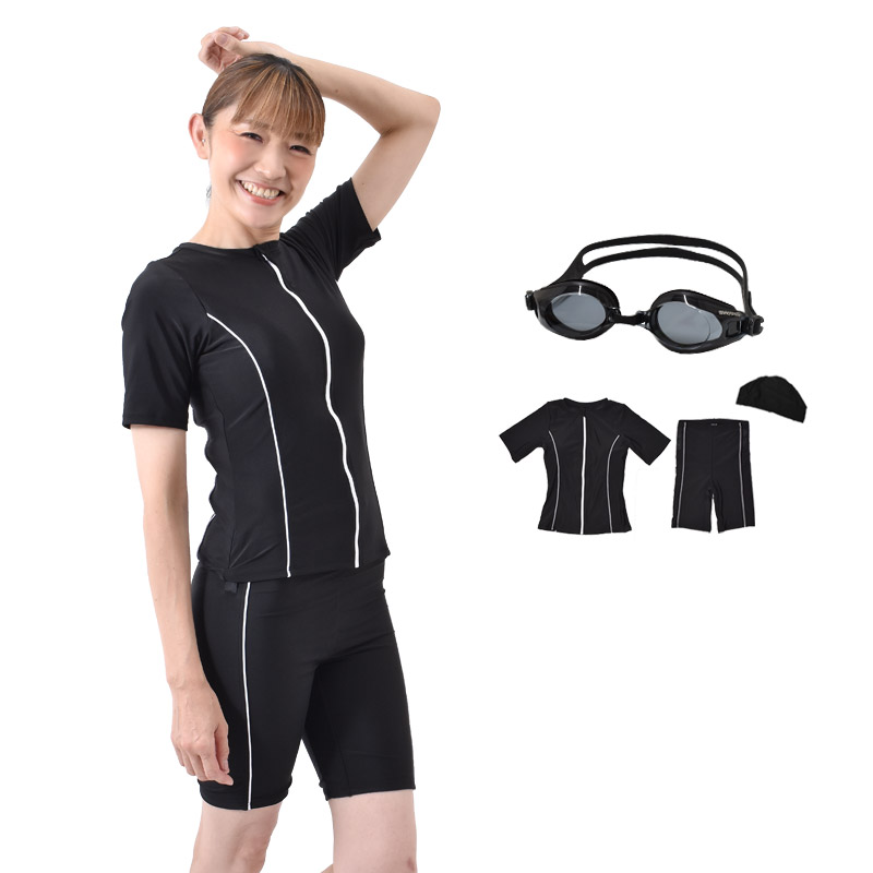 フィットネス水着 レディース 半袖 セパレート セット キャップ