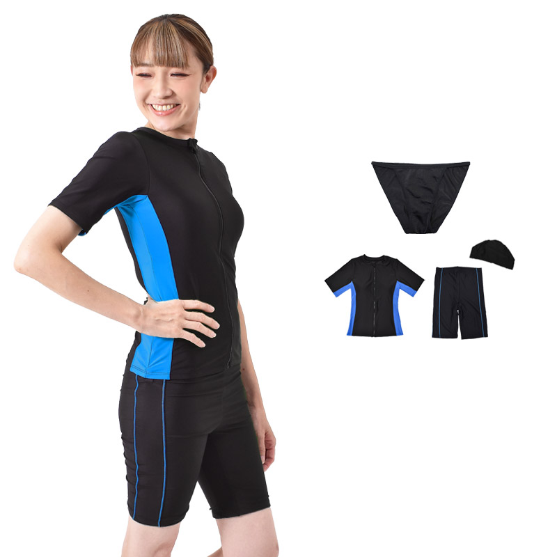 フィットネス水着 レディース 半袖 セパレート セット キャップ