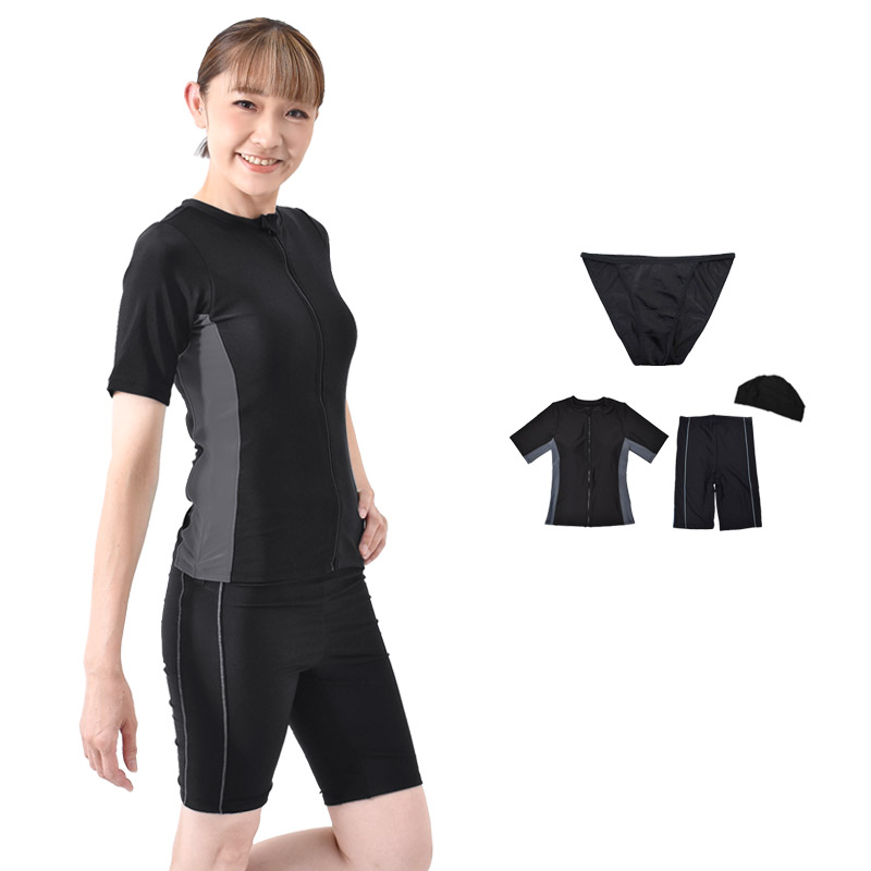 フィットネス水着 レディース 半袖 セパレート セット キャップ