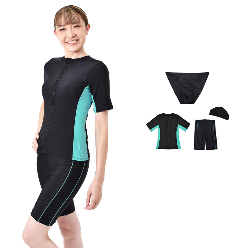 フィットネス水着 レディース 半袖 セパレート セット キャップ
