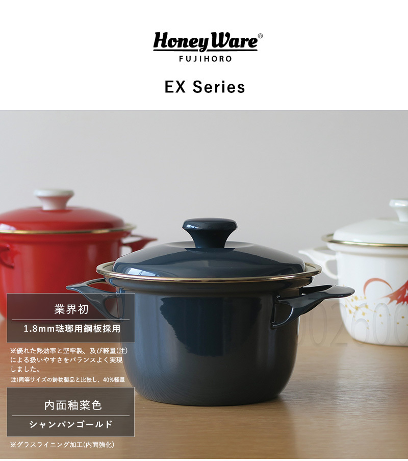 富士ホーロー 公認商品 両手鍋 16cm IH対応 EXシリーズ(EX-16C) 2.1L