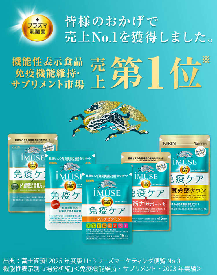 【2/20発売】プラズマ乳酸菌 サプリ イミューズ(iMUSE) 免疫ケア・疲労感ダウン 1袋（15日分） 機能性表示食品 乳酸菌 免疫 キリン サプリメント コエンザイム | キリン | 13