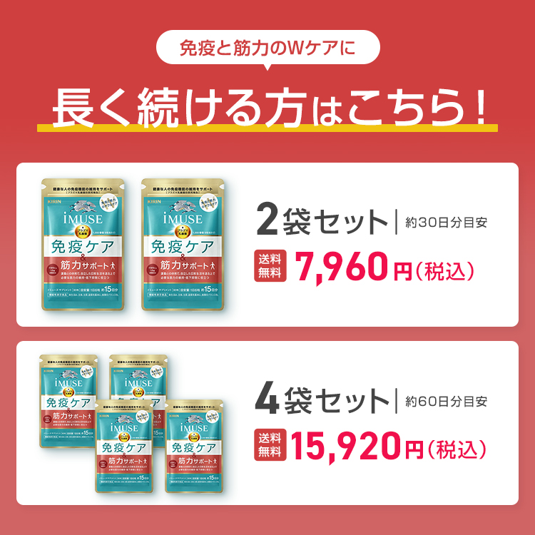 プラズマ乳酸菌 サプリ イミューズ(iMUSE) 免疫ケア・筋力サポート 2袋 約30日分 機能性表示食品 乳酸菌 カルシウム 筋肉 キリン | キリン | 15