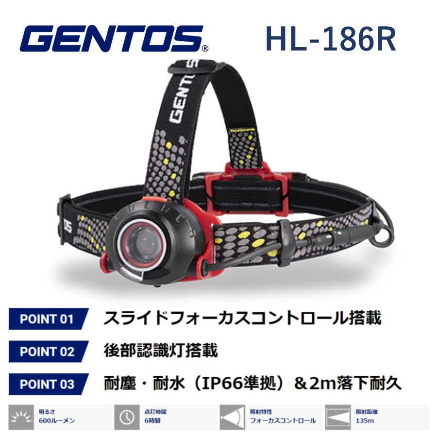 アウトレット】 HL-186R ジェントス GENTOS LED ヘッドライト LED