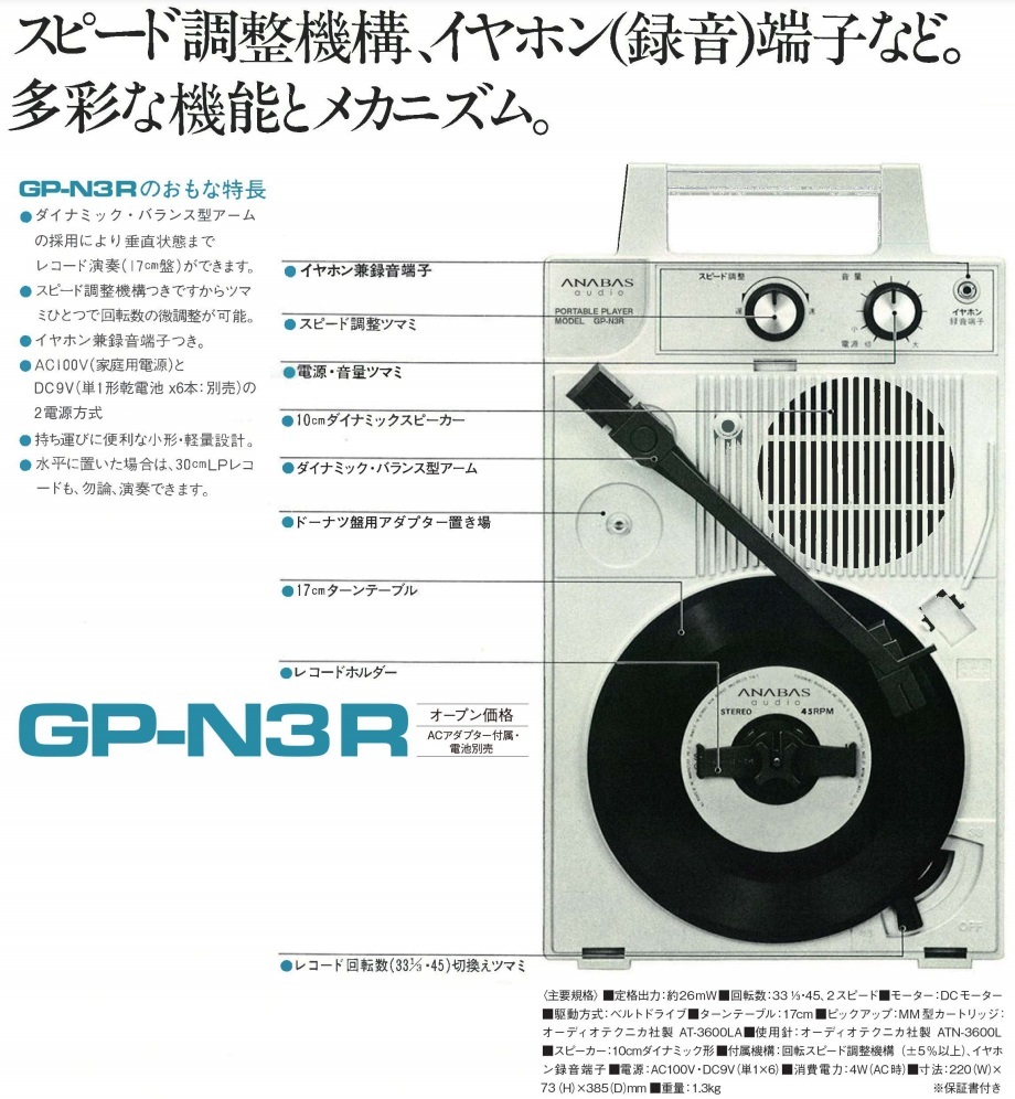 在庫あり) ANABAS オーディオ GP-N3R audio ポータブルレコード 