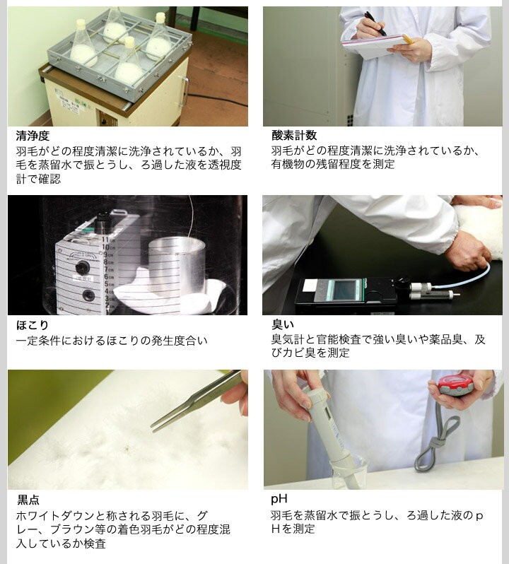 10以上の検査で羽毛品質を管理