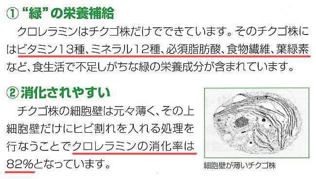 クロレラミンは緑の栄養補給で消化し易い