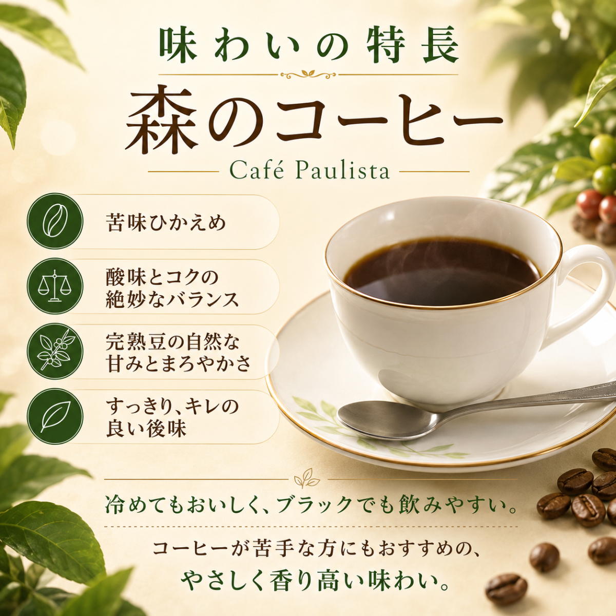 カフェーパウリスタ 森のコーヒー 豆 200g×6個 ブラジル産 日東珈琲