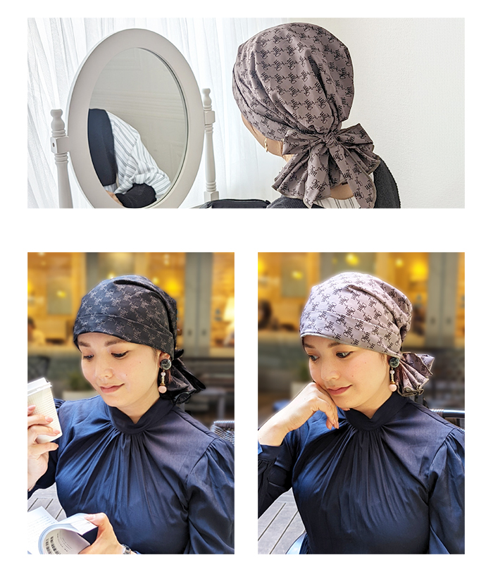 医療用帽子 ケア帽子 Magique Hat -Karina-バンダナタイプ ロゴ