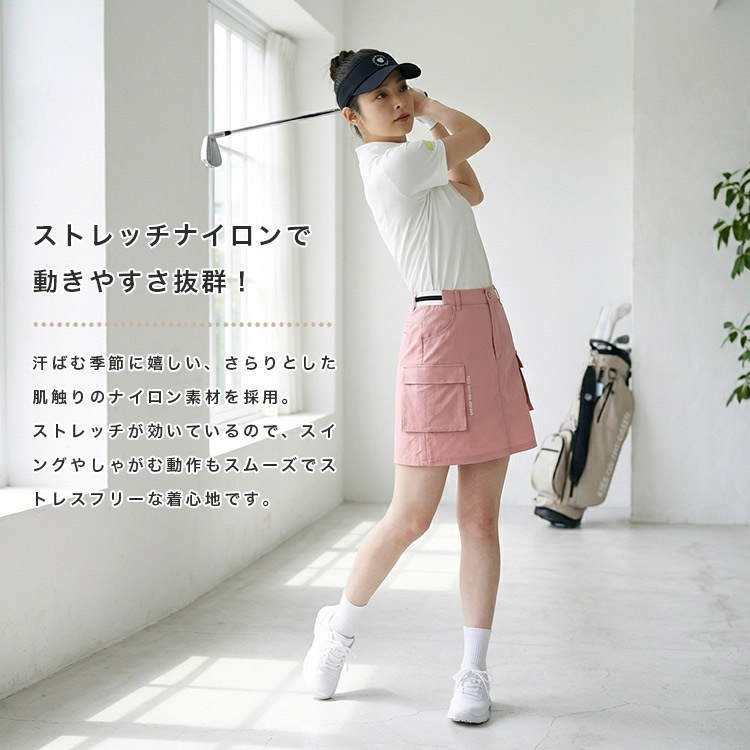 ゴルフウェア レディース スカート インナーパンツ一体型 配色ウエスト