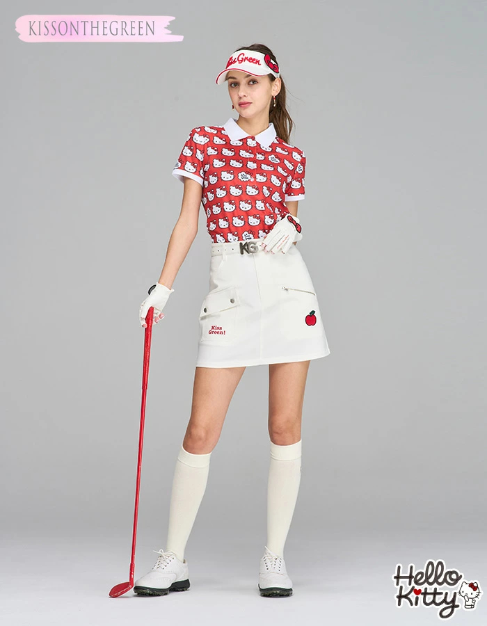 ビバハート　ゴルフウェア　スコート キティちゃん　千鳥柄 KISS ON THE GREEN ゴルフ 半袖 ポロシャツ キティ キティー 柄