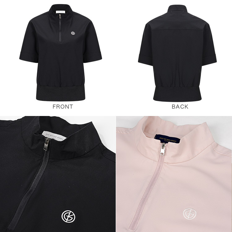 【新作/送料無料】ゴルフウェア レディース ウィンドブレーカー 5分袖 ハーフジップ ハイネック 【S〜3Lサイズ展開】 アウター プルオーバー 防風 伸縮 ナイロン ストレッチ 裾リブ 体系カバー スタイルアップ レイヤード キスオンザグリーン 大きいサイズ 小さいサイズ