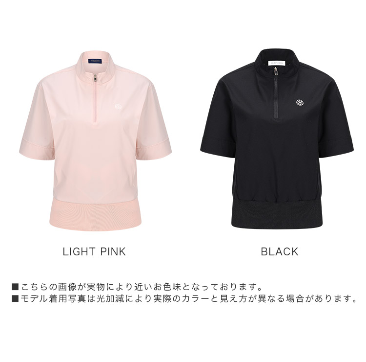 【新作/送料無料】ゴルフウェア レディース ウィンドブレーカー 5分袖 ハーフジップ ハイネック 【S〜3Lサイズ展開】 アウター プルオーバー 防風 伸縮 ナイロン ストレッチ 裾リブ 体系カバー スタイルアップ レイヤード キスオンザグリーン 大きいサイズ 小さいサイズ