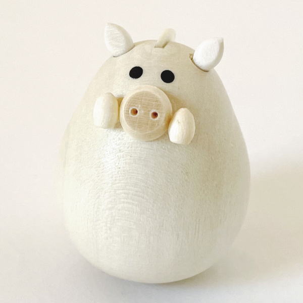 木製の十二支（干支） の 2019 いのしし 白 の起き上がりこぶし 木