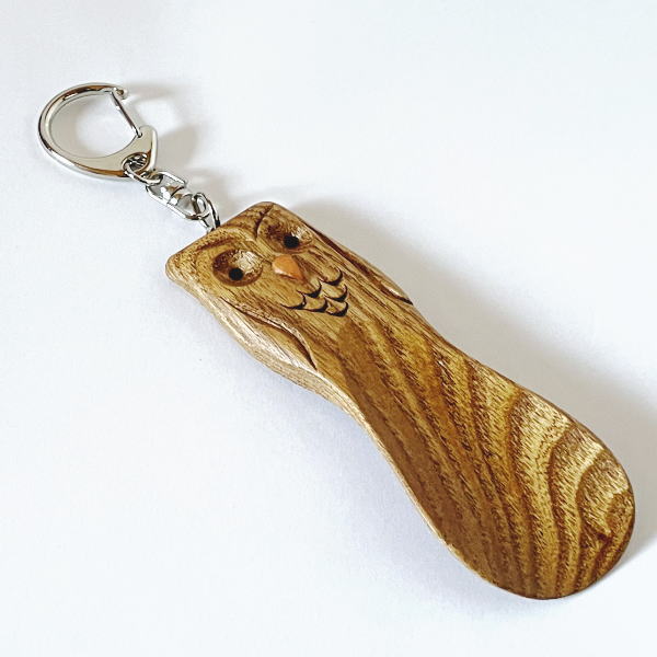 木製 ふくろう 靴べら キーホルダー フクロウ 携帯 くつべら