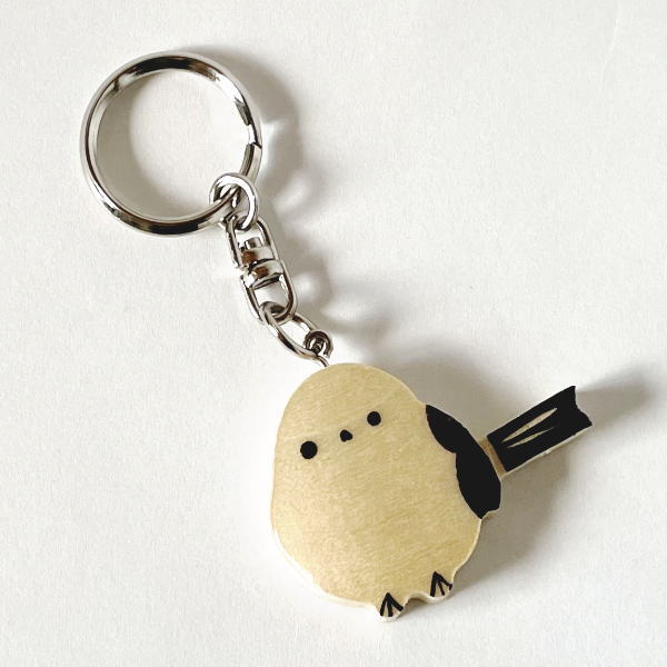 木製 シマエナガ キーホルダー 01 しまえなが 鳥 小鳥 ことり グッズ