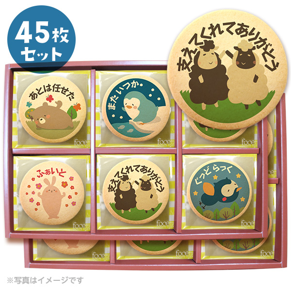 退職の挨拶に人気のお菓子 メッセージがプリントされたクッキー45枚セット 個包装 お礼 プチギフト プリントクッキー｜kitahama-sweets