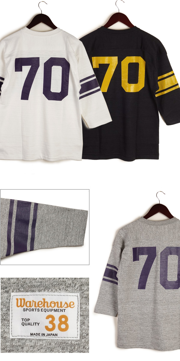 WAREHOUSE（ウエアハウス） 7分袖 フットボール Tシャツ “NO.70” Lot