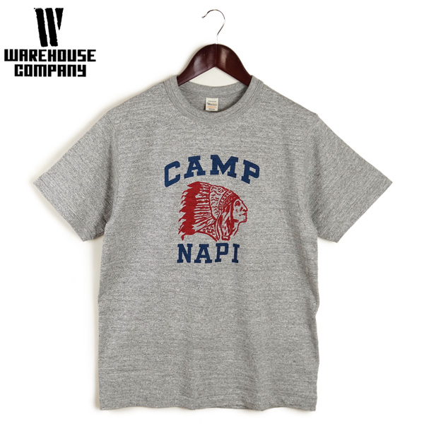 Warehouse CAMP NAPI Tシャツ L ネイビー WAREHOUSE ウエアハウス クルーネック 半袖 プリント Tシャツ